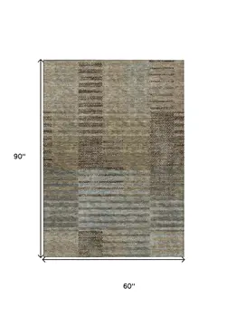 5' X 8' Taupe Brown And Gray Striped Washable Indoor Outdoor Area Rug