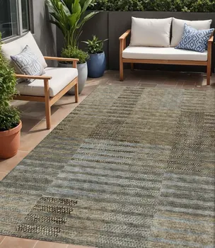 5' X 8' Taupe Brown And Gray Striped Washable Indoor Outdoor Area Rug