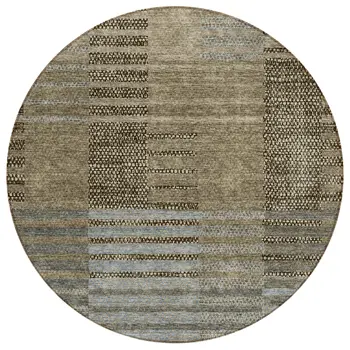 8' Taupe Brown And Gray Round Striped Washable Indoor Outdoor Area Rug