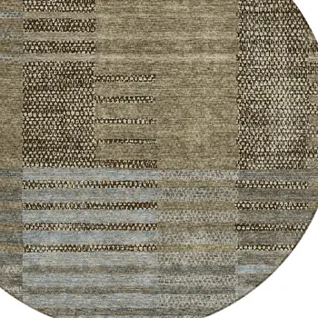8' Taupe Brown And Gray Round Striped Washable Indoor Outdoor Area Rug