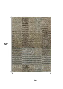 8' X 10' Taupe Brown And Gray Striped Washable Indoor Outdoor Area Rug
