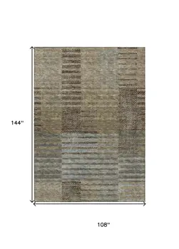 9' X 12' Taupe Brown And Gray Striped Washable Indoor Outdoor Area Rug