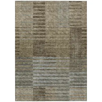 9' X 12' Taupe Brown And Gray Striped Washable Indoor Outdoor Area Rug