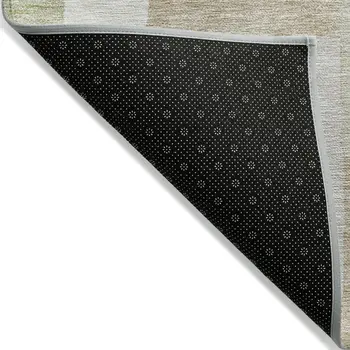 5' X 8' Beige Ivory And Sage Geometric Washable Indoor Outdoor Area Rug