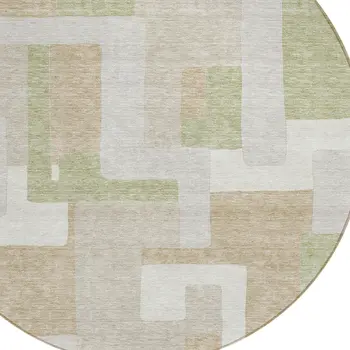 8' Beige Ivory And Sage Round Geometric Washable Indoor Outdoor Area Rug