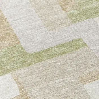 8' Beige Ivory And Sage Round Geometric Washable Indoor Outdoor Area Rug