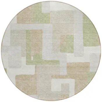 8' Beige Ivory And Sage Round Geometric Washable Indoor Outdoor Area Rug