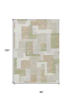 8' X 10' Beige Ivory And Sage Geometric Washable Indoor Outdoor Area Rug