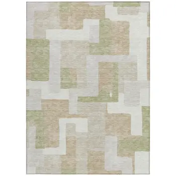 9' X 12' Beige Ivory And Sage Geometric Washable Indoor Outdoor Area Rug