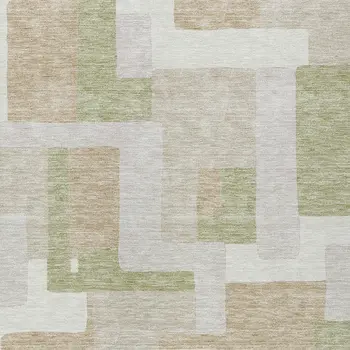 9' X 12' Beige Ivory And Sage Geometric Washable Indoor Outdoor Area Rug