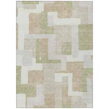 10' X 14' Beige Ivory And Sage Geometric Washable Indoor Outdoor Area Rug