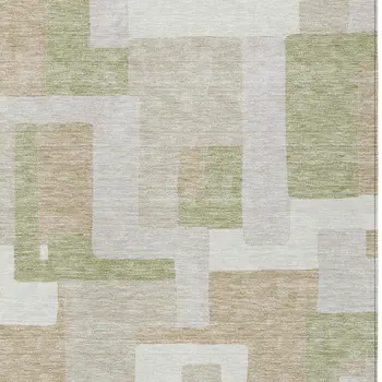 10' X 14' Beige Ivory And Sage Geometric Washable Indoor Outdoor Area Rug