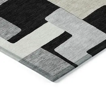 3' X 5' Black Ivory And Beige Geometric Washable Indoor Outdoor Area Rug