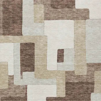 5' X 8' Brown Ivory And Taupe Geometric Washable Indoor Outdoor Area Rug