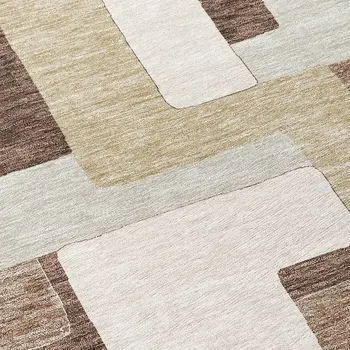 8' Brown Ivory And Taupe Round Geometric Washable Indoor Outdoor Area Rug