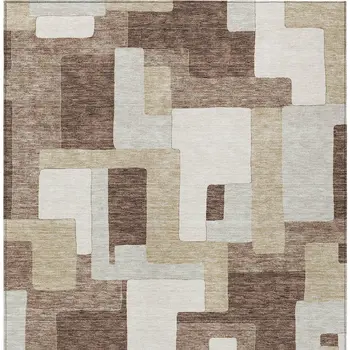 9' X 12' Brown Ivory And Taupe Geometric Washable Indoor Outdoor Area Rug