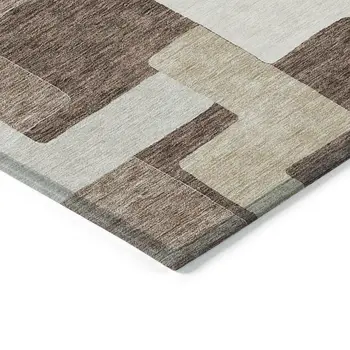 10' X 14' Brown Ivory And Taupe Geometric Washable Indoor Outdoor Area Rug