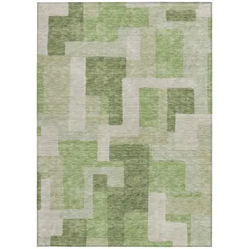 3' X 5' Green Sage And Beige Geometric Washable Indoor Outdoor Area Rug