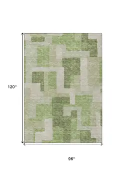 8' X 10' Green Sage And Beige Geometric Washable Indoor Outdoor Area Rug