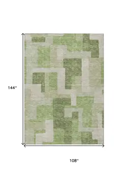 9' X 12' Green Sage And Beige Geometric Washable Indoor Outdoor Area Rug