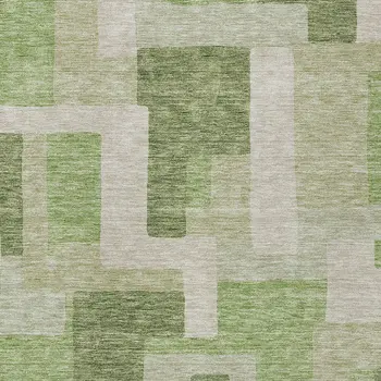 10' X 14' Green Sage And Beige Geometric Washable Indoor Outdoor Area Rug