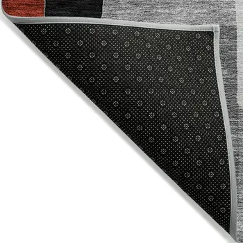 8' X 10' Gray Ivory And Red Geometric Washable Indoor Outdoor Area Rug