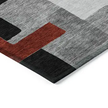 8' X 10' Gray Ivory And Red Geometric Washable Indoor Outdoor Area Rug