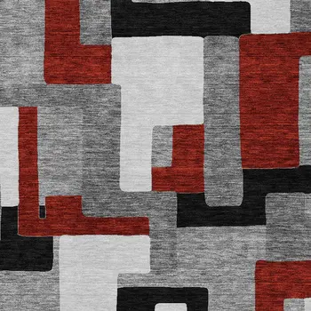 10' X 14' Gray Ivory And Red Geometric Washable Indoor Outdoor Area Rug