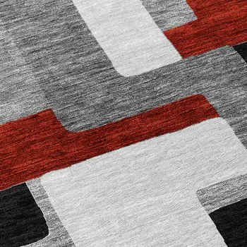 10' X 14' Gray Ivory And Red Geometric Washable Indoor Outdoor Area Rug