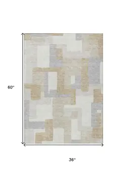 3' X 5' Ivory Beige And Gray Geometric Washable Indoor Outdoor Area Rug