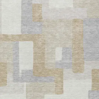 5' X 8' Ivory Beige And Gray Geometric Washable Indoor Outdoor Area Rug