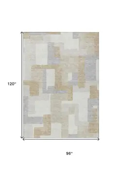 8' X 10' Ivory Beige And Gray Geometric Washable Indoor Outdoor Area Rug