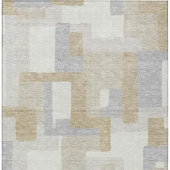 9' X 12' Ivory Beige And Gray Geometric Washable Indoor Outdoor Area Rug