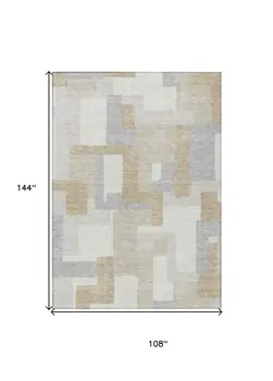 9' X 12' Ivory Beige And Gray Geometric Washable Indoor Outdoor Area Rug