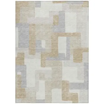 10' X 14' Ivory Beige And Gray Geometric Washable Indoor Outdoor Area Rug