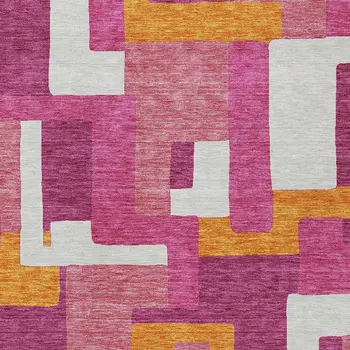 9' X 12' Pink Ivory And Orange Geometric Washable Indoor Outdoor Area Rug