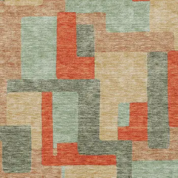 8' X 10' Sage Gray And Orange Geometric Washable Indoor Outdoor Area Rug