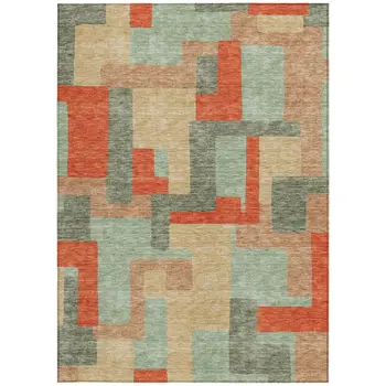 9' X 12' Sage Gray And Orange Geometric Washable Indoor Outdoor Area Rug