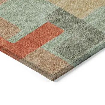 9' X 12' Sage Gray And Orange Geometric Washable Indoor Outdoor Area Rug