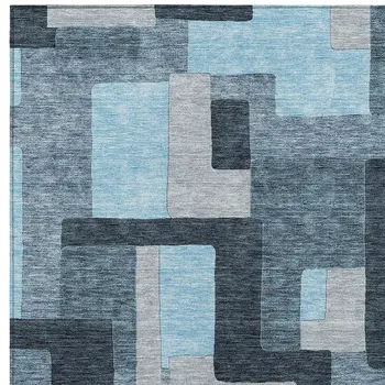 3' X 5' Sky Blue Denim Blue And Gray Geometric Washable Indoor Outdoor Area Rug