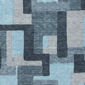 9' X 12' Sky Blue Denim Blue And Gray Geometric Washable Indoor Outdoor Area Rug