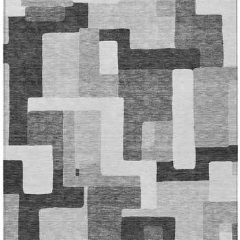 5' X 8' Silver Ivory And Charcoal Geometric Washable Indoor Outdoor Area Rug
