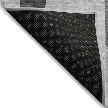 5' X 8' Silver Ivory And Charcoal Geometric Washable Indoor Outdoor Area Rug