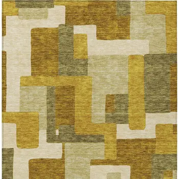 8' X 10' Wheat Ivory And Gold Geometric Washable Indoor Outdoor Area Rug