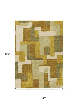 8' X 10' Wheat Ivory And Gold Geometric Washable Indoor Outdoor Area Rug