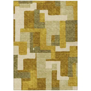 8' X 10' Wheat Ivory And Gold Geometric Washable Indoor Outdoor Area Rug