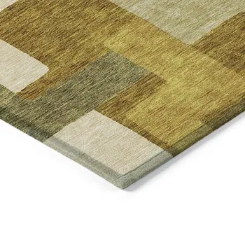 8' X 10' Wheat Ivory And Gold Geometric Washable Indoor Outdoor Area Rug