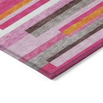 5' X 8' Blush Plum And Ivory Striped Washable Indoor Outdoor Area Rug