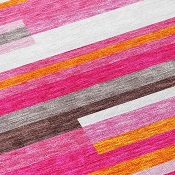 5' X 8' Blush Plum And Ivory Striped Washable Indoor Outdoor Area Rug