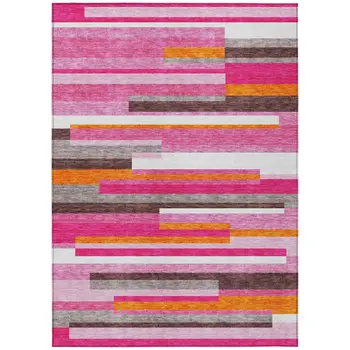 8' X 10' Blush Plum And Ivory Striped Washable Indoor Outdoor Area Rug